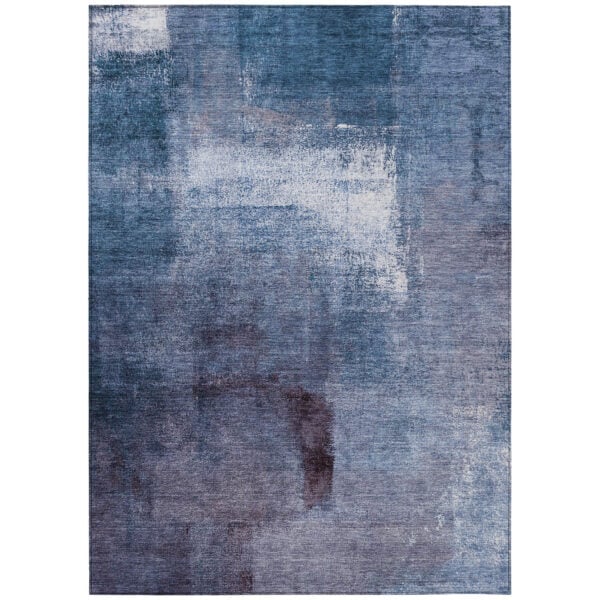 8' X 10' Navy Blue And Sky Blue Abstract Washable Indoor Outdoor Area Rug