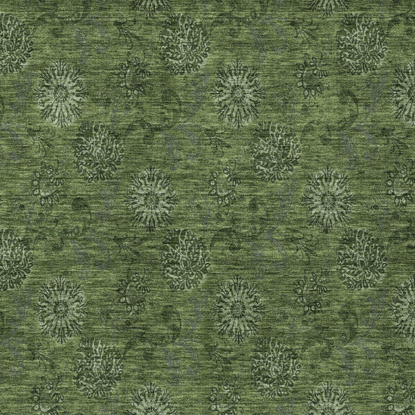9' X 12' Olive Green And Green Floral Washable Indoor Outdoor Area Rug