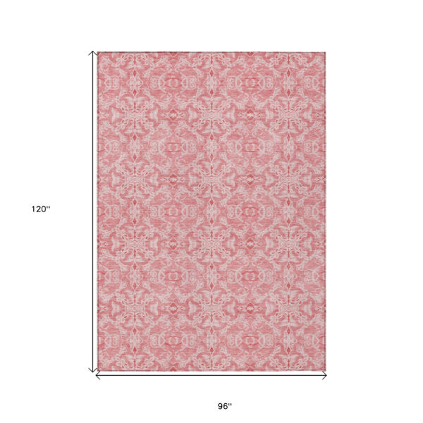 8' X 10' Pink And Blush Medallion Washable Indoor Outdoor Area Rug