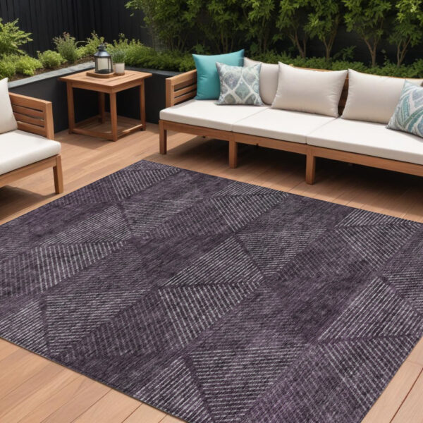 8' X 10' Eggplant Purple And Gray Geometric Washable Indoor Outdoor Area Rug