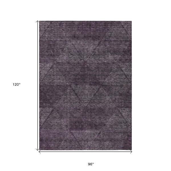 8' X 10' Eggplant Purple And Gray Geometric Washable Indoor Outdoor Area Rug