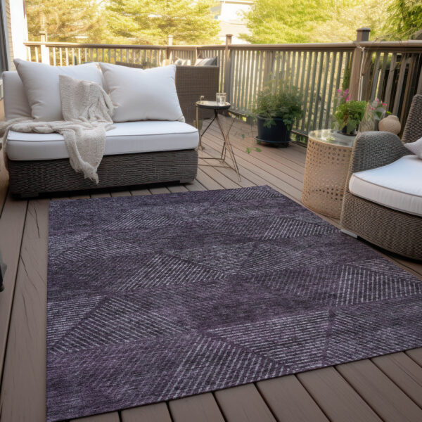 8' X 10' Eggplant Purple And Gray Geometric Washable Indoor Outdoor Area Rug