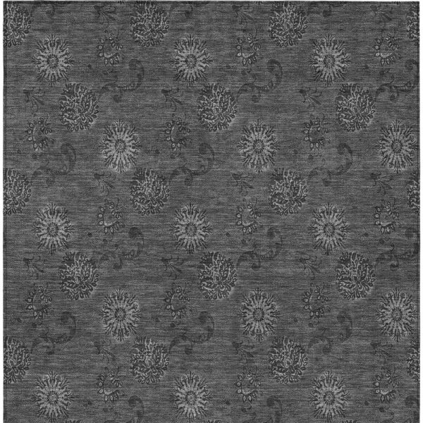 5' X 8' Gray And Charcoal Floral Washable Indoor Outdoor Area Rug