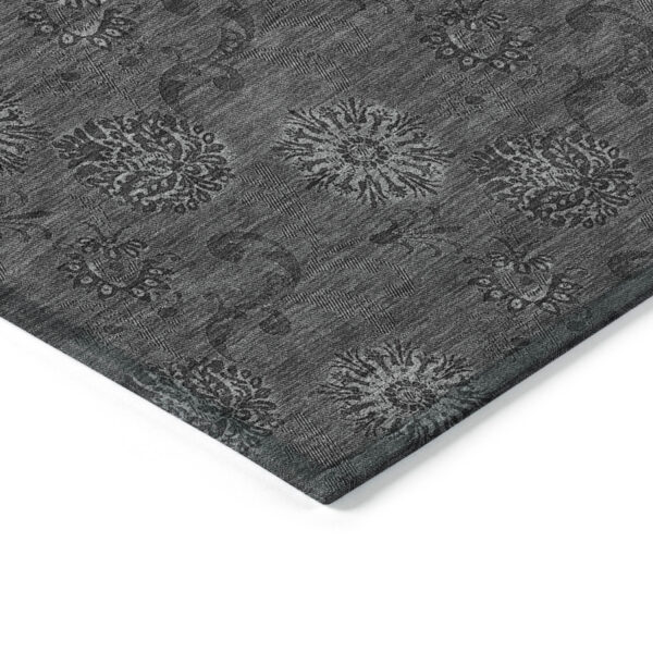 5' X 8' Gray And Charcoal Floral Washable Indoor Outdoor Area Rug