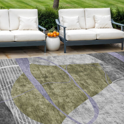 9' X 12' Olive Green Gray And Charcoal Abstract Washable Indoor Outdoor Area Rug