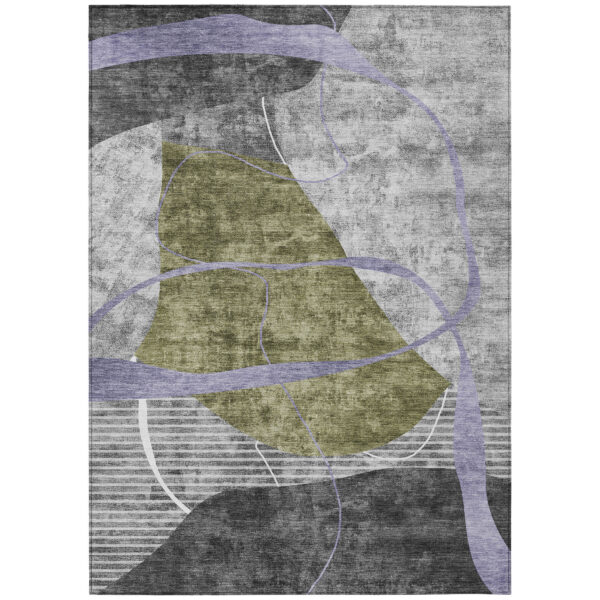 9' X 12' Olive Green Gray And Charcoal Abstract Washable Indoor Outdoor Area Rug