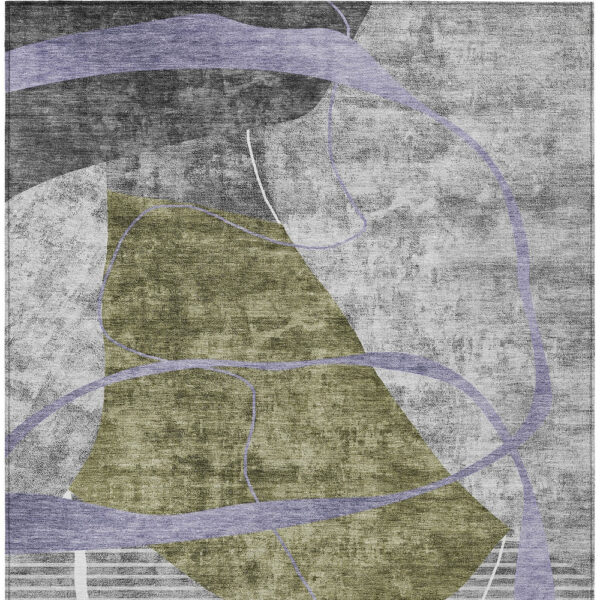9' X 12' Olive Green Gray And Charcoal Abstract Washable Indoor Outdoor Area Rug
