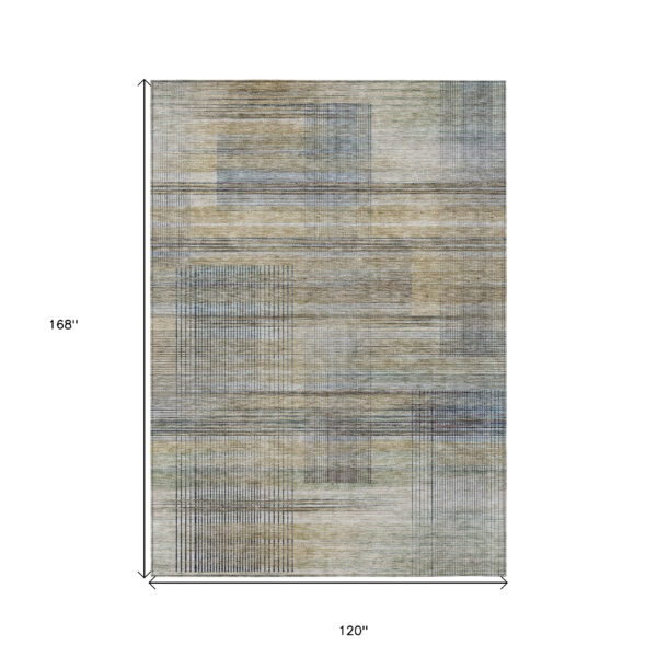 10' X 14' Khaki Tan And Beige Striped Washable Indoor Outdoor Area Rug