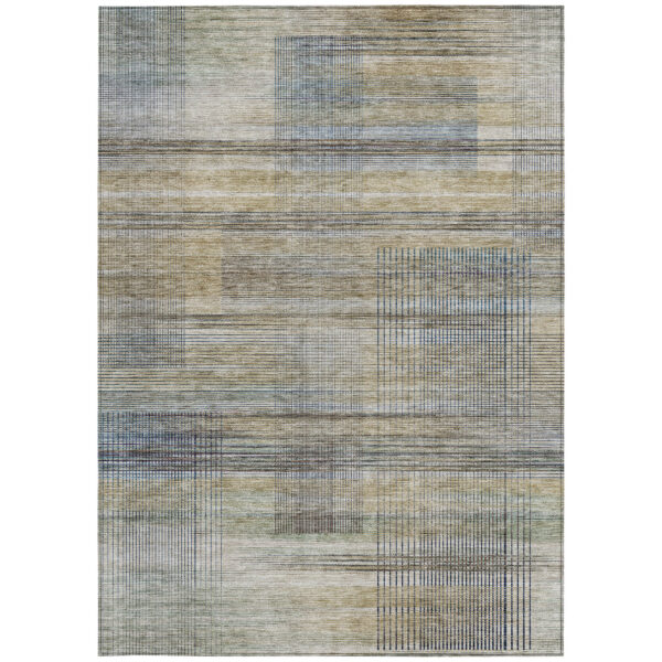 10' X 14' Khaki Tan And Beige Striped Washable Indoor Outdoor Area Rug