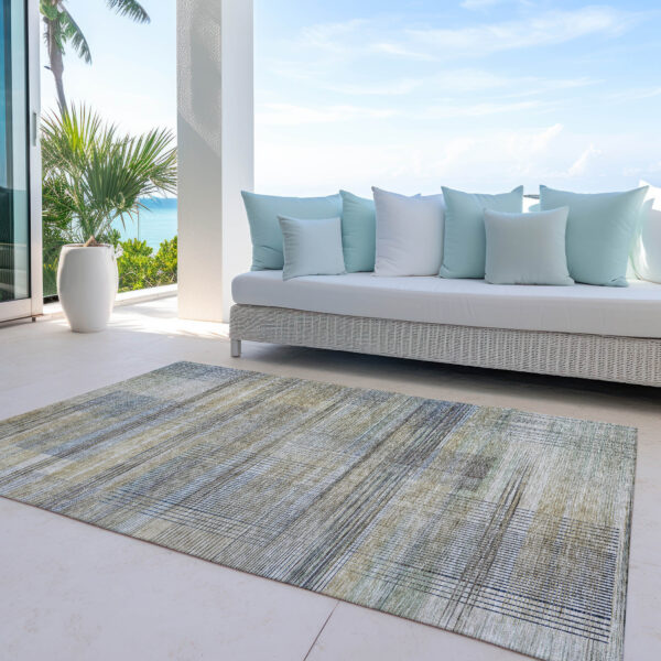 10' X 14' Khaki Tan And Beige Striped Washable Indoor Outdoor Area Rug