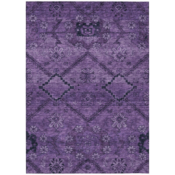 10' X 14' Eggplant Purple And Plum Floral Washable Indoor Outdoor Area Rug