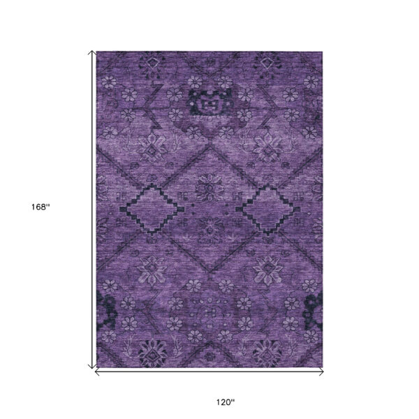 10' X 14' Eggplant Purple And Plum Floral Washable Indoor Outdoor Area Rug
