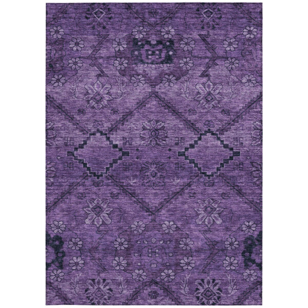 10' X 14' Eggplant Purple And Plum Floral Washable Indoor Outdoor Area Rug