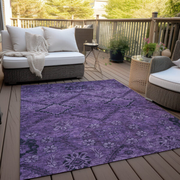 10' X 14' Eggplant Purple And Plum Floral Washable Indoor Outdoor Area Rug