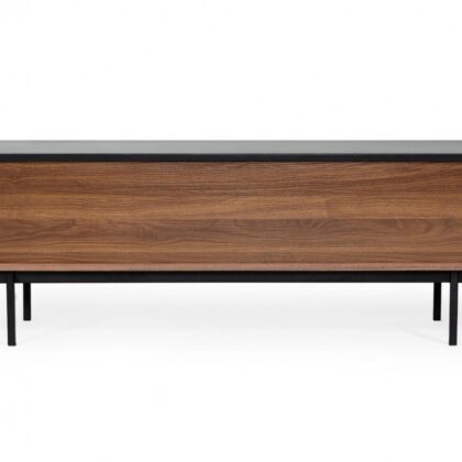 63" Walnut And Gray Wood Open And Enclosed Storage TV Stand