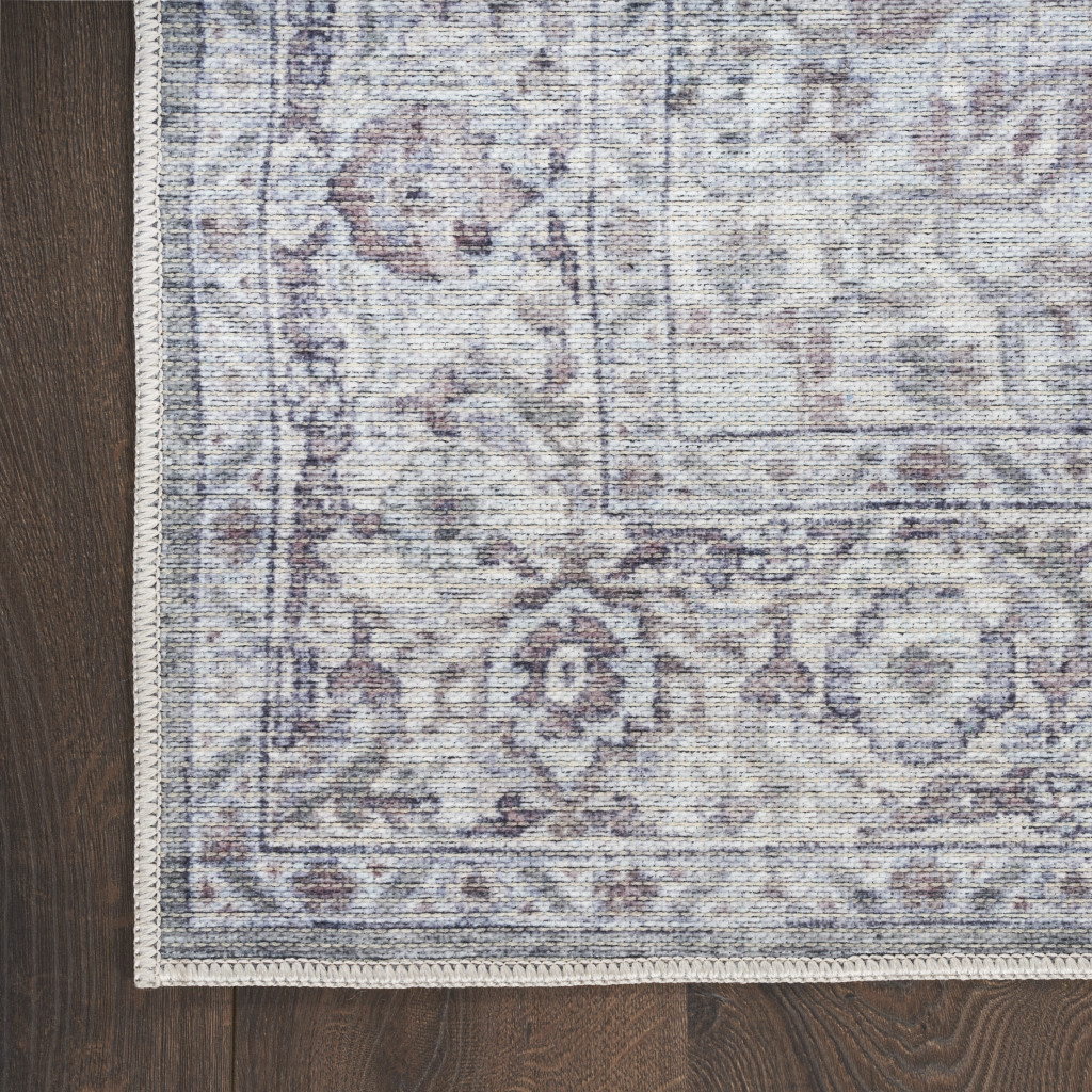 6' X 9' Blue And Pink Floral Power Loom Distressed Washable Area Rug - Image 3