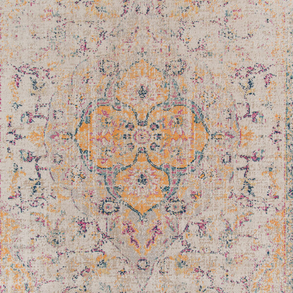 7' x 9' Yellow and Ivory Oriental Power Loom Distressed Area Rug
