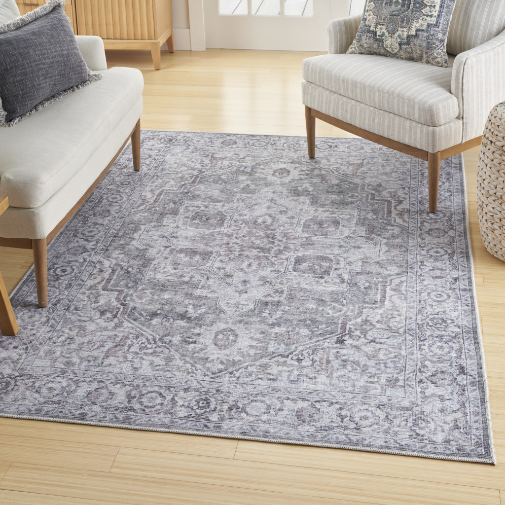 6' X 9' Blue And Pink Floral Power Loom Distressed Washable Area Rug - Image 7
