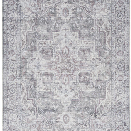 6' X 9' Blue And Pink Floral Power Loom Distressed Washable Area Rug