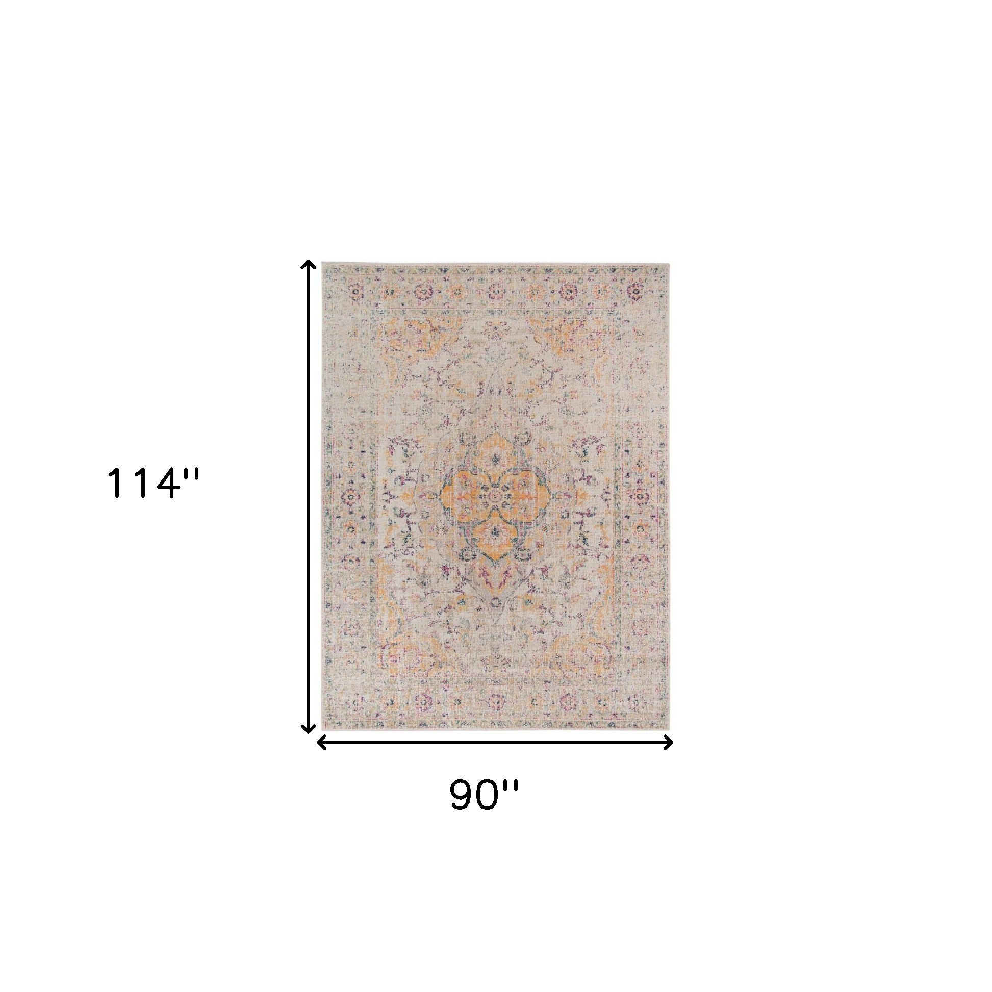 7' x 9' Yellow and Ivory Oriental Power Loom Distressed Area Rug - Image 7