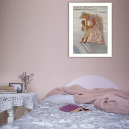 First Time On The Beach White Framed Print Wall Art