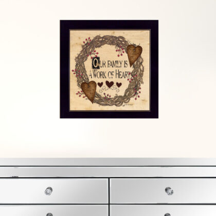 Our Family Is A Work Of The Heart Black Framed Print Wall Art