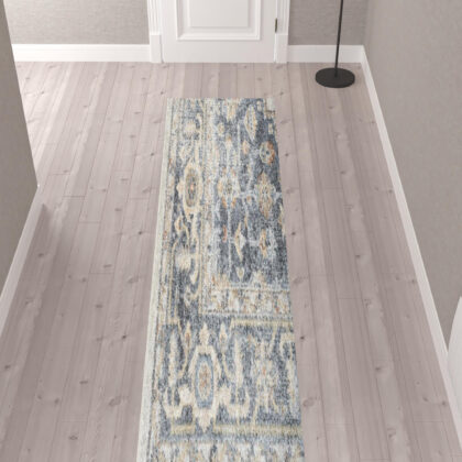 10' Gray Oriental Power Loom Distressed Washable Runner Rug