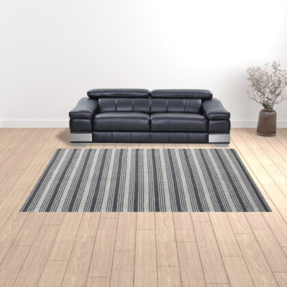 9' x 12' Gray Wool Striped Hand Woven Area Rug