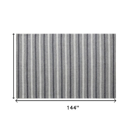 9' x 12' Gray Wool Striped Hand Woven Area Rug