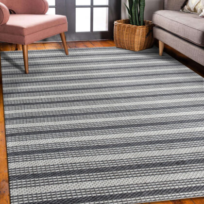 9' x 12' Gray Wool Striped Hand Woven Area Rug