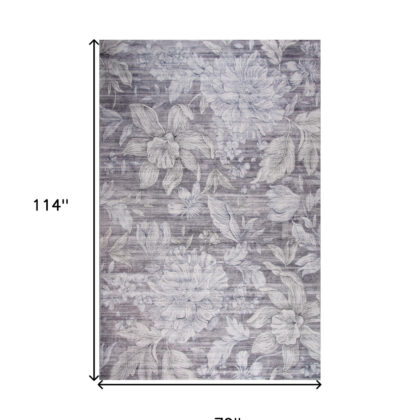 7' x 10' Gray and White Floral Area Rug