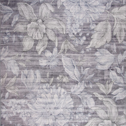 7' x 10' Gray and White Floral Area Rug