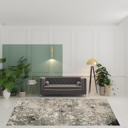 8' X 11' Grey Ivory Beige Charcoal Black Tan And Brown Abstract Power Loom Stain Resistant Area Rug