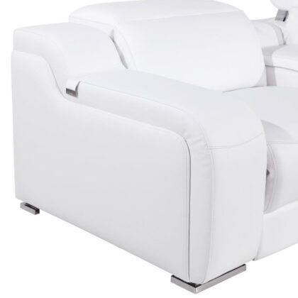 White Italian Leather Power Reclining Curved Six Piece Corner Sectional With Console