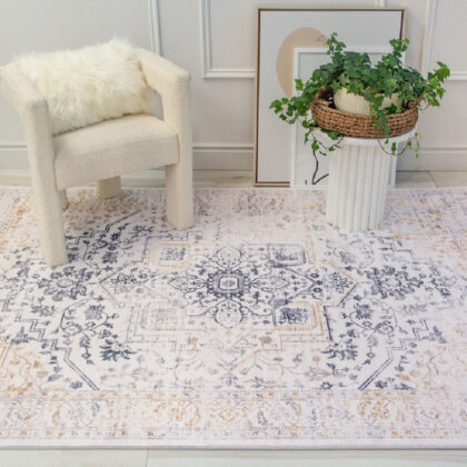 4' x 6' Gray and Gold Oriental Area Rug