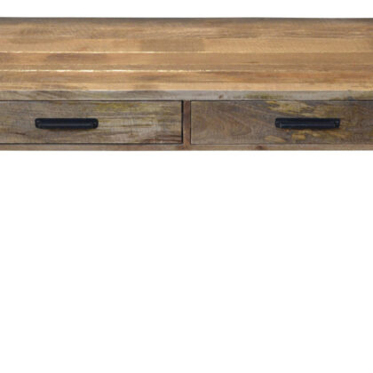 60" Natural and Black Solid Wood Writing Desk With Two Drawers