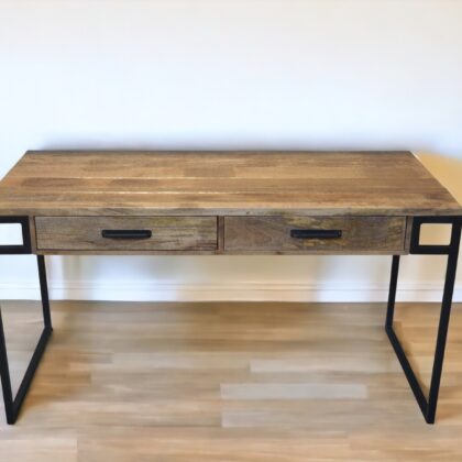60" Natural and Black Solid Wood Writing Desk With Two Drawers