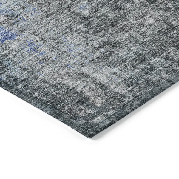 8' Gray Charcoal And Blue Round Abstract Washable Indoor Outdoor Area Rug