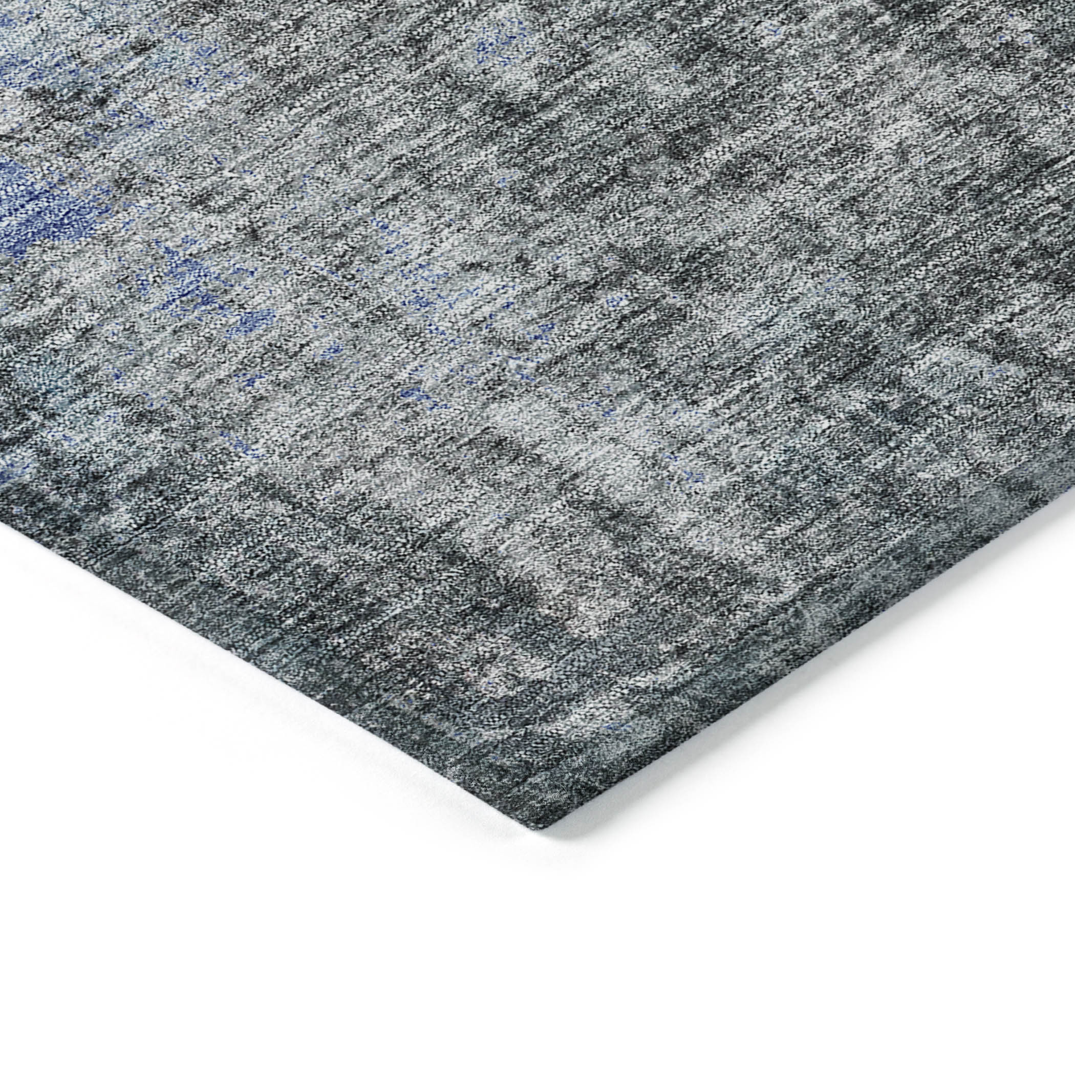 8' Gray Charcoal And Blue Round Abstract Washable Indoor Outdoor Area Rug - Image 2