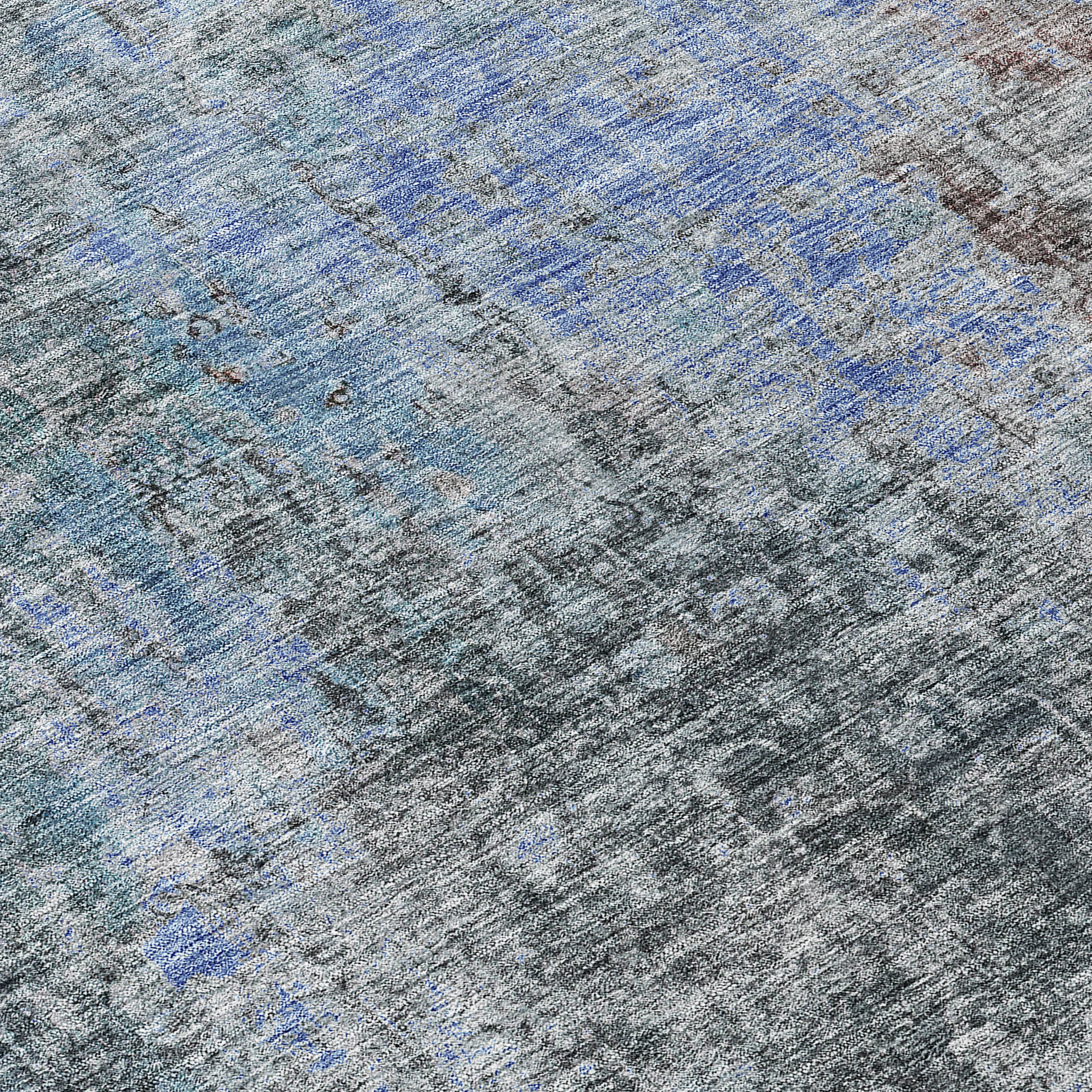 8' Gray Charcoal And Blue Round Abstract Washable Indoor Outdoor Area Rug - Image 8