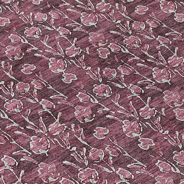 8' Merlot Mauve And Ivory Round Floral Washable Indoor Outdoor Area Rug