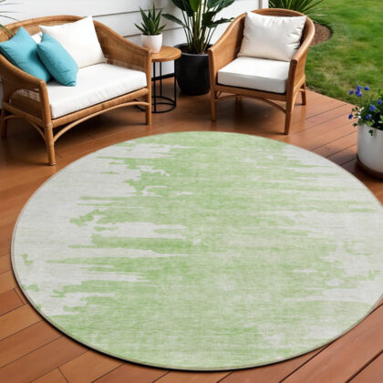 8' Green And Mint Green Round Abstract Washable Indoor Outdoor Area Rug