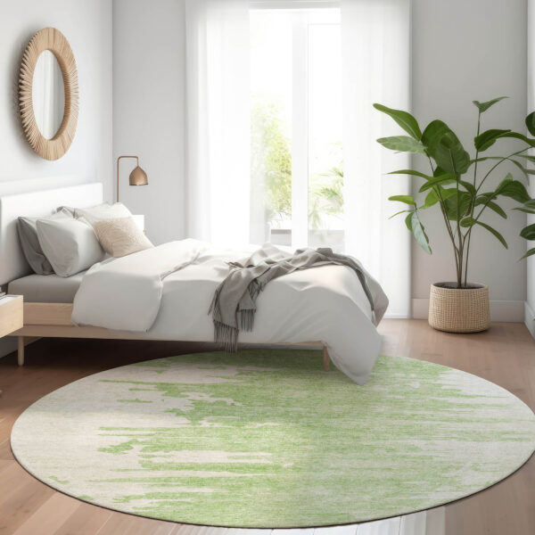 8' Green And Mint Green Round Abstract Washable Indoor Outdoor Area Rug