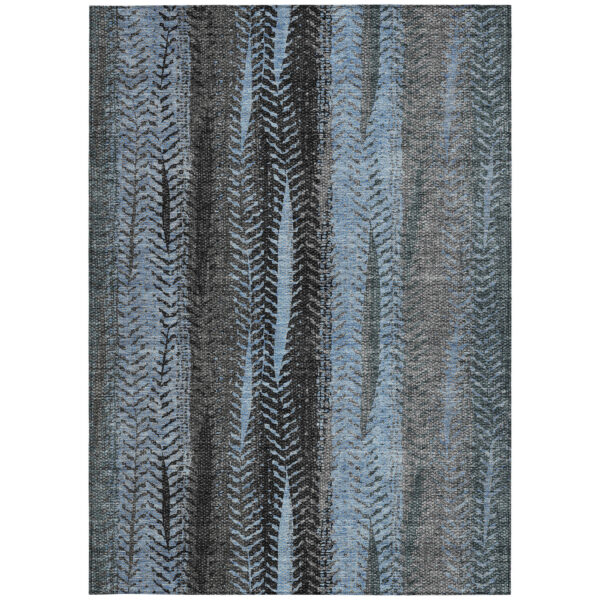 10' X 14' Blue Gray And Charcoal Botanical Leaves Washable Indoor Outdoor Area Rug