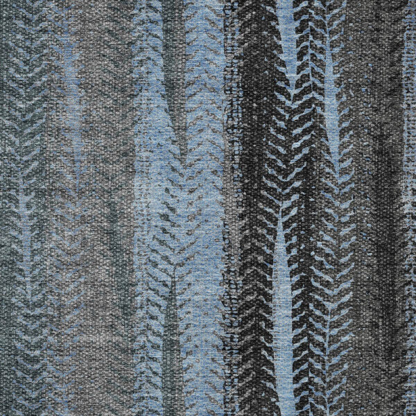 10' X 14' Blue Gray And Charcoal Botanical Leaves Washable Indoor Outdoor Area Rug