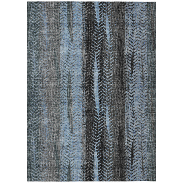 10' X 14' Blue Gray And Charcoal Botanical Leaves Washable Indoor Outdoor Area Rug