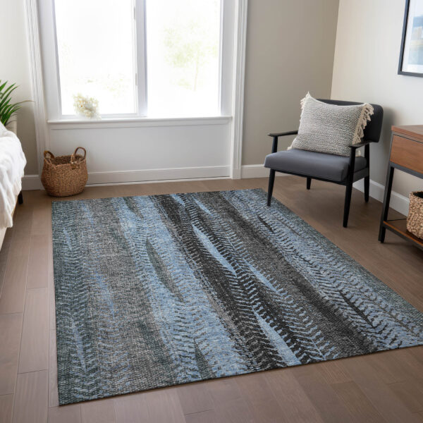 10' X 14' Blue Gray And Charcoal Botanical Leaves Washable Indoor Outdoor Area Rug