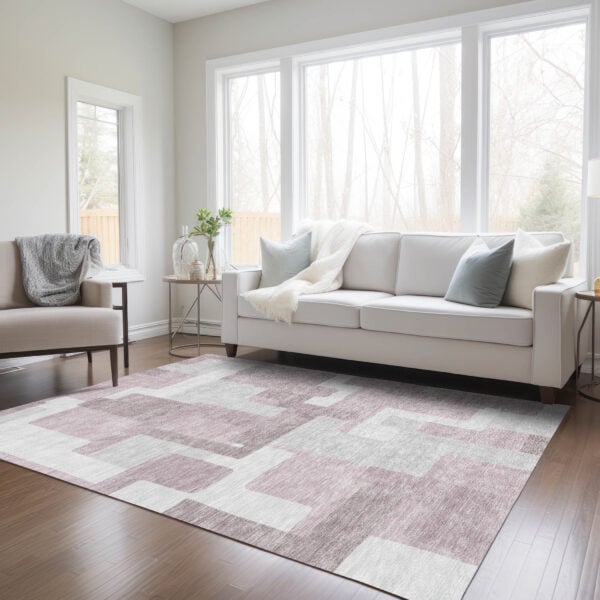 3' X 5' Blush Gray And Ivory Abstract Washable Indoor Outdoor Area Rug