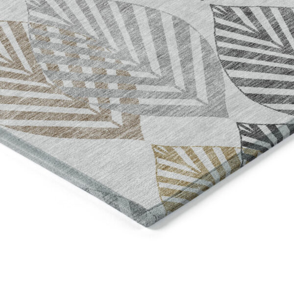 8' X 10' Silver Gray And Gold Floral Washable Indoor Outdoor Area Rug