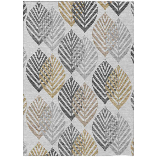8' X 10' Silver Gray And Gold Floral Washable Indoor Outdoor Area Rug